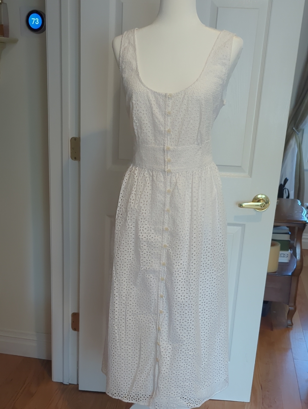 J. Crew White Sleeveless Eyelet Button-Front Midi Dress
